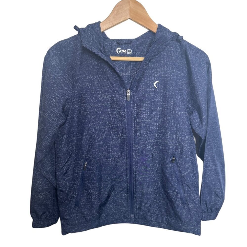 Zyia Girls Blue Lightweight Zip Jacket Size Medium 10-11 | Activewear Hooded Win